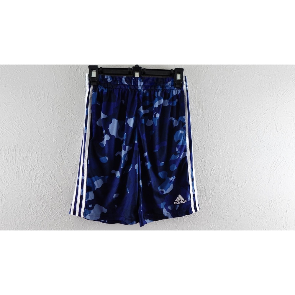 Blue Adidas regular fit coupe standard Shorts With white stripes size L